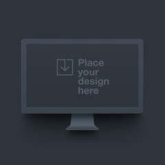 Dark vector clay render monitor mock up.