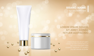 Wall Mural - cosmetic package advertising vector template skin care cream gold background