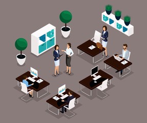 Poster - trend isometric people working office is a front view, business concept, management, office furnitur