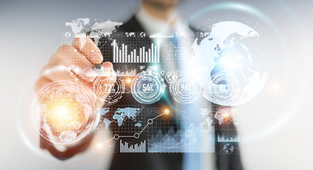 Poster - Businessman moving digital datas with a tactile pen 3D rendering