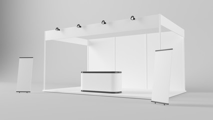 white creative exhibition stand design. booth template. corporate identity 3d rendering