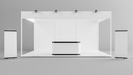 white creative exhibition stand design. booth template. corporate identity 3d rendering