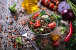 Lentil salad with veggies, healthy food, vegetarian and vegan snack, clean eating, detox diet