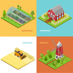 Poster - Farm Banner Card Set Isometric View. Vector