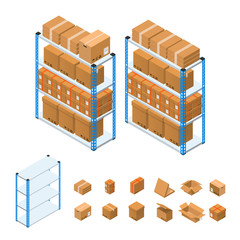 Poster - Warehouse Shelves Set Isometric View. Vector