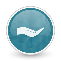 Poster - Human care hand brillant crystal design round blue web icon.
