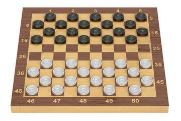 Poster - International checkers game board and pieces, 3D rendering