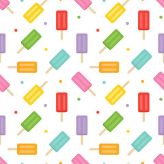 Wall Mural - Colorful flat design ice cream and dots seamless pattern background.