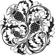 beautiful black and white round vignette in Celtic style with flowers thistle