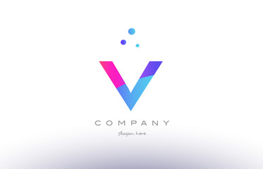 v creative pink blue modern alphabet letter logo icon template