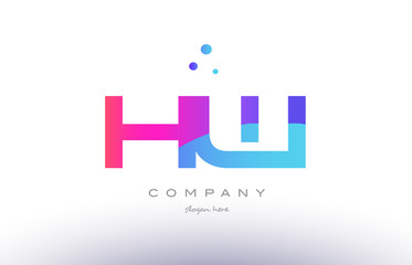 hw h w  creative pink blue modern alphabet letter logo icon template