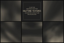 Set Of 5 Vector Abstract Dotted Halftone Textures. Pale Radial Geometric Structure Background