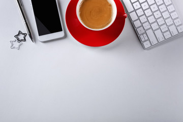 Canvas Print - Modern workplace with cup of coffee