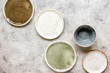 ceramic tableware top view on stone background mock up