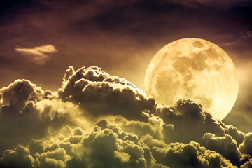 Wall Mural - Nighttime sky with clouds and bright full moon with shiny.  Sepia tone.