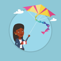 Sticker - Young woman flying kite vector illustration.