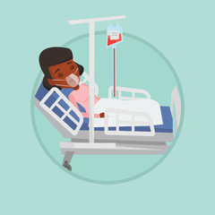 Canvas Print - Patient lying in hospital bed with oxygen mask.