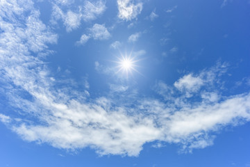 Wall Mural - blue sky with clouds and sun reflection