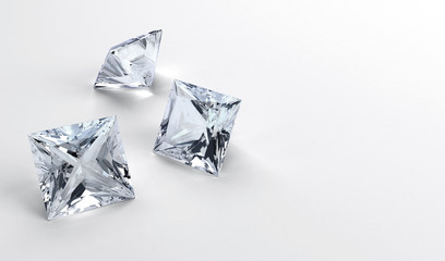 Poster - Princess cut diamonds isolated on white background, 3d illustration.
