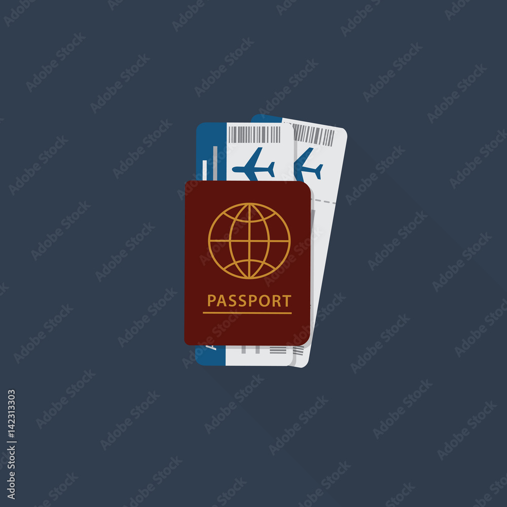 Passport and Flight Ticket. Airline Passenger Ticket and International ...
