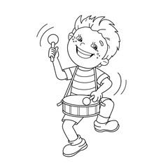 Wall Mural - Coloring Page Outline Of cartoon Boy playing the drum. Musical instruments. Coloring book for kids