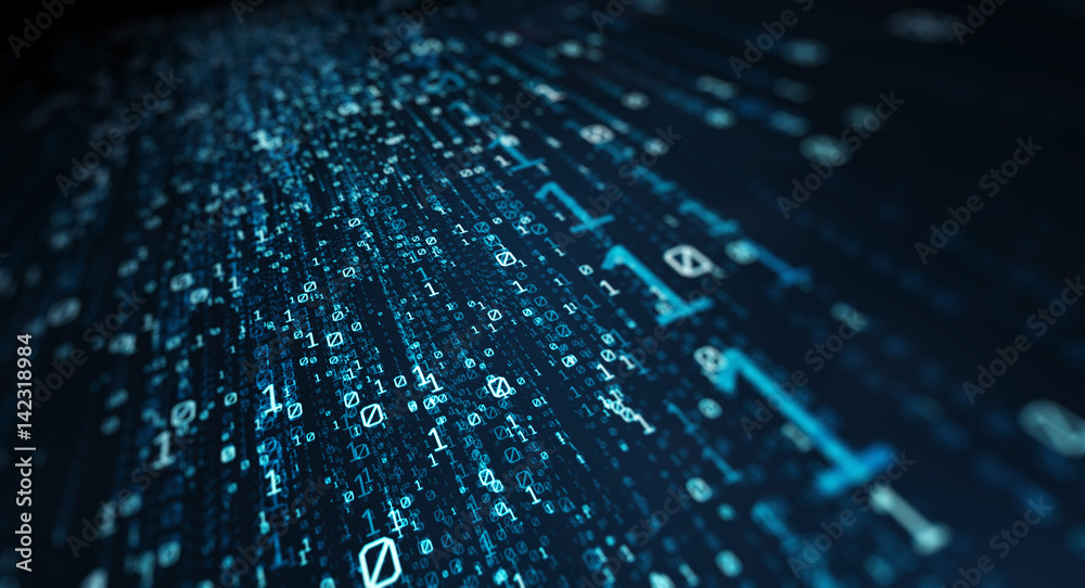 Binary code background/Blue bytes of binary code flying through a ...