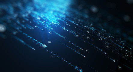 Poster - Binary code  background/Blue bytes of binary code flying through a vortex, background code depth of field