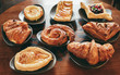 Variety of puff pastry buns on the table