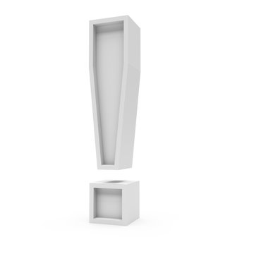 3d Rendering grey material Exclamation symbol isolated white background