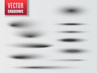 Poster - Set of transparent oval shadow with soft edges isolated. Vector