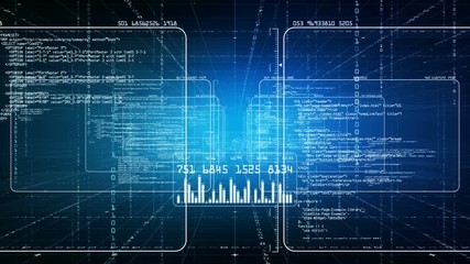 Software source code and program data in the virtual space. Perfect to use as a technology or futuristic background. Available in multiple versions. Green version. Seamless loop. 4K