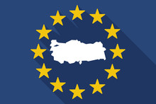 Long Shadow EU Flag With  A Map Of Turkey