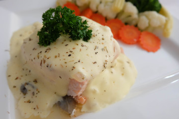 Salmon steak.