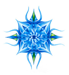 Aufkleber - ornamental mandala on white paper background. Third Eye Chakra.
