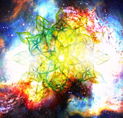 Poster - Ornamental mandala in cosmic space, Heart Chakra.