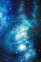Poster - Cosmic space and stars, color cosmic abstract background. Original hand painting.