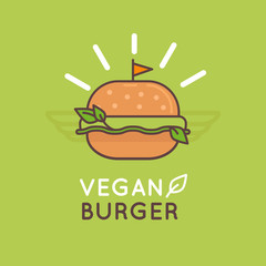 Wall Mural - Vector illustration in flat and linear style - vegan burger