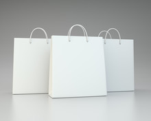 Blank White Shopping Paper Bags Set. 3d Rendering