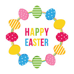 Wall Mural - Cute colorful flat design happy easter card with eggs round frame.