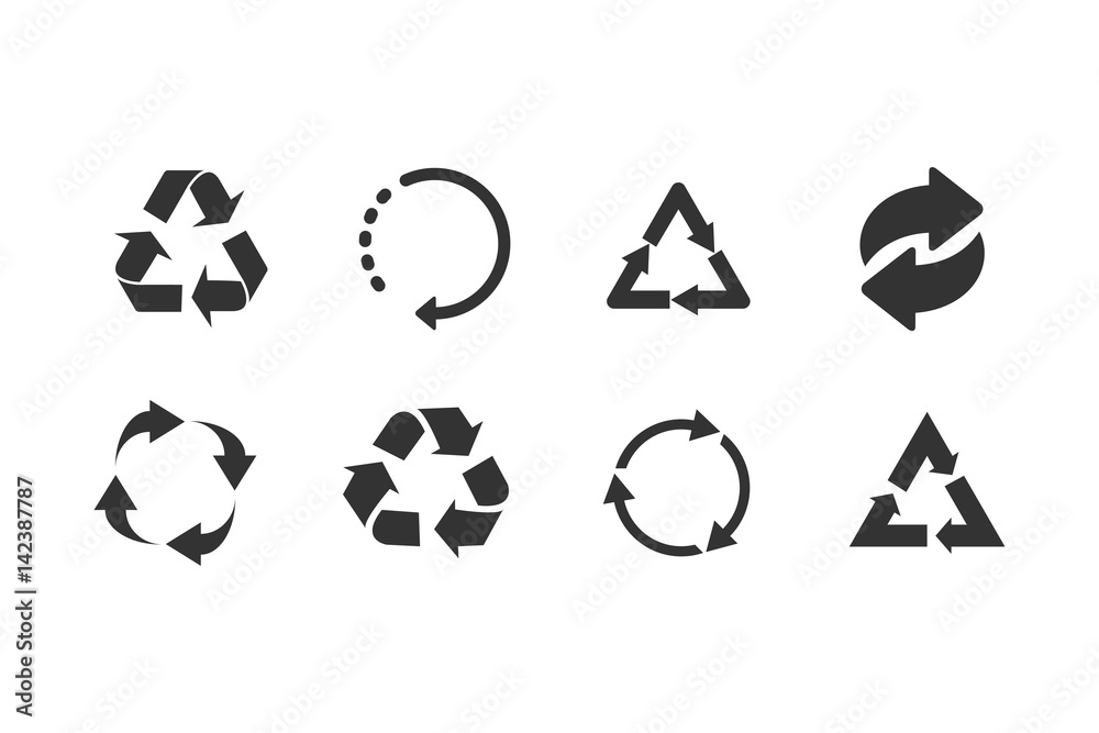 Recycle icon set black on white background Stock Vector | Adobe Stock