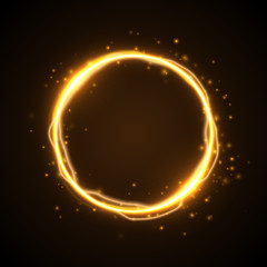 Poster - Golden glow round frame with electric discharge effect isolated