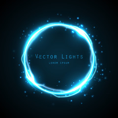 Poster - Glow round frame with many shine particles and electricity effect.