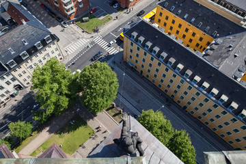 Aerial view of Copenhagen streets. Christianshavn distrinct