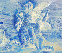 Jacob Wrestling With The Angel Of God, Graphic Collage From Engraving Of Nazareene School, Published In The Holy Bible, St.Vojtech Publishing, Trnava, Slovakia, 1937.