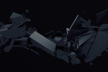 Poster - Abstract 3d rendering of cracked surface. Background with broken shape. Wall destruction. Bursting with debris. Modern cgi illustration. Design for poster, banner, placard, cover, print.
