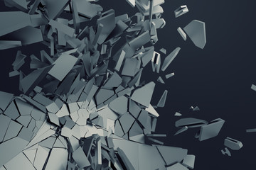 Poster - Abstract 3d rendering of cracked surface. Background with broken shape. Wall destruction. Bursting with debris. Modern cgi illustration. Design for poster, banner, placard, cover, print.