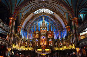 Altar of Montreal Notre-Dame Basilica (French: Basilique Notre-Dame de Montreal), Montreal, Quebec, Canada.