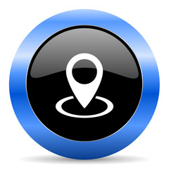 Poster - Pointer black and blue web design round internet icon with shadow on white background.