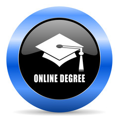 Poster - Online degree black and blue web design round internet icon with shadow on white background.