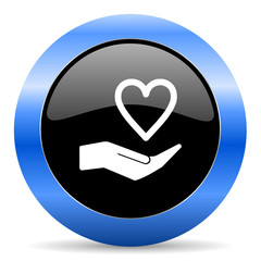 Poster - Care love black and blue web design round internet icon with shadow on white background.